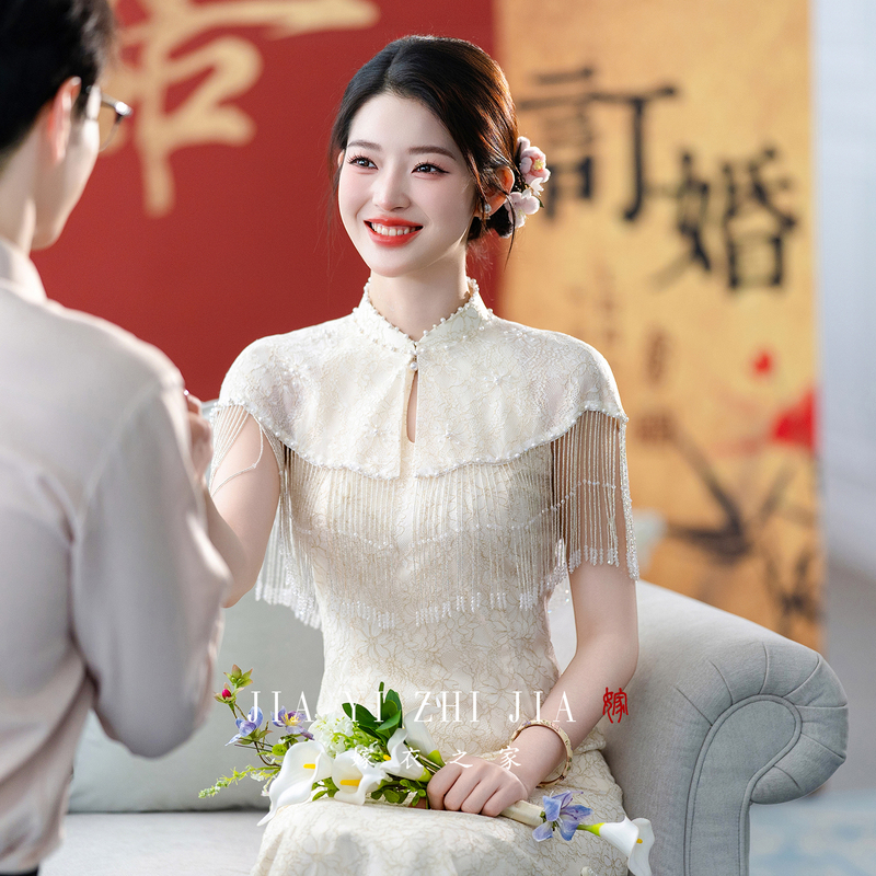 Wedding Dress House Heavy-Duty Cheongsam Engagement Dress Bride Women's Wedding New Chinese Style Toast Dress Slimming Dress Suit