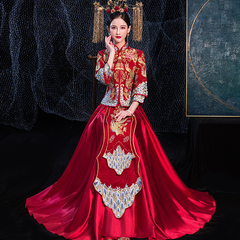 Show and dress The bride 2022 new ancient dress Wedding Dress Chinese Gown Crested Chengxia is married to the women's show and Xia