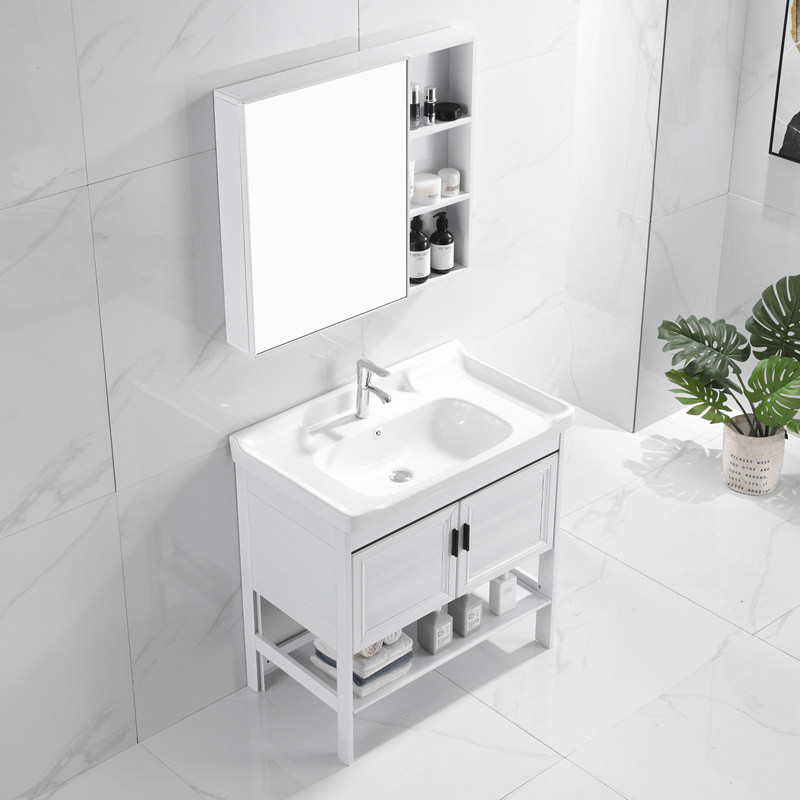 Space Aluminum Floor Type Washbasin Bath Room Cabinet Combination Modern Minima Dressing Room Wash Table Pool Integrated Washbasin