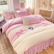 Spring and summer ins princess style pure cotton four-piece set washed cotton bed skirt sheets bedding girl heart quilt cover 3-piece set