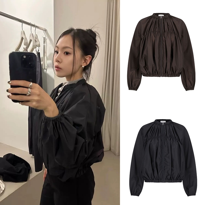 Xthemcaps Korean Designer's Casual Jacket with a Lightweight Round Neck and Pleated Design