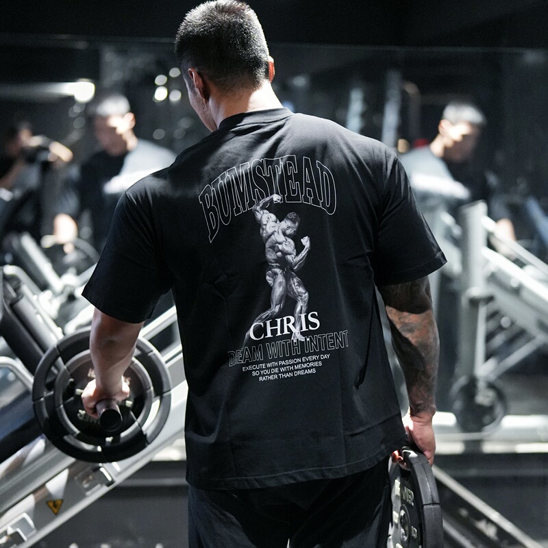 Chris "Three-Quarter Backless" Fitness Loose Short Sleeve T-Shirt Unisex Loose American Style Breathable Half-Sleeve Chris "Three-Quarter Backless" Fitness Loose Short Sleeve T-Shirt Unisex Loose American Style Breathable Half-Sleeve