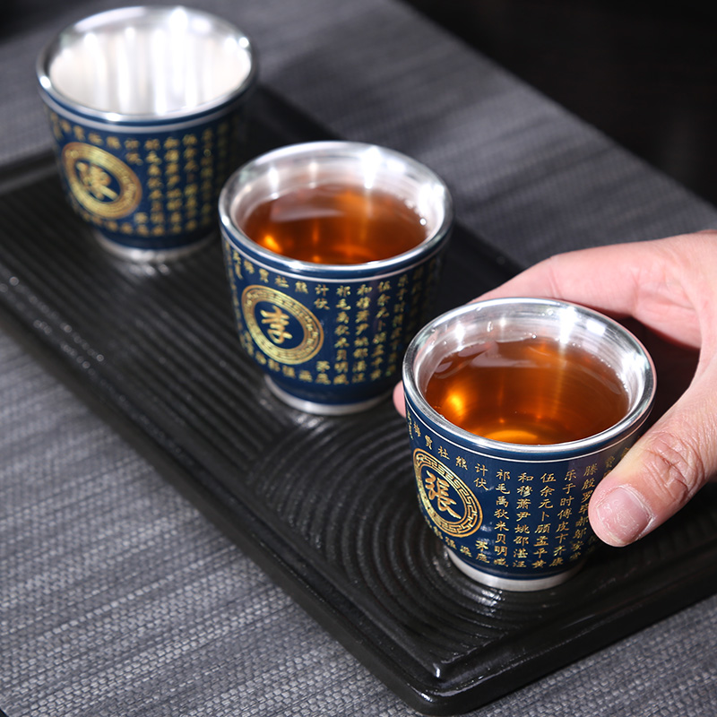 Custom owner cup with surname Baijia Shing silver tea cup sterling silver 999 household kung fu single ceramic silver mug 