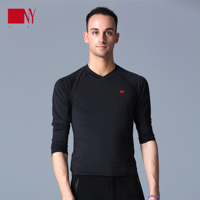 Na Yi men's modern dance long-sleeved top V-neck black national standard dance Latin dance training suit practice suit autumn
