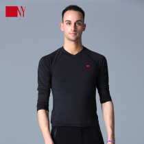 Nayi male modern dance long sleeve shirt V collar black national standard dance Latin dance training uniform autumn