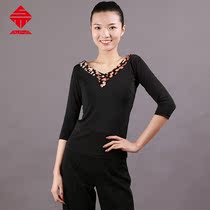 Triple wood Danthmorden Dance Dancing Skills women Waltz BAO WEN velvet dance blouses V-collar mid-sleeve Latin dance suit