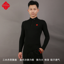 Sanmu Dansi modern dance adult male polo collar shirt long sleeve national standard dance waltz ballroom dance dance costume