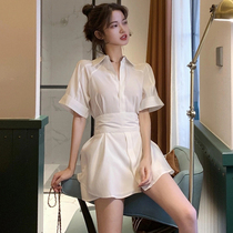 Summer can be salt can be sweet temperament small man show high shorts female net Red Foreign style light cooked shirt dress two-piece set