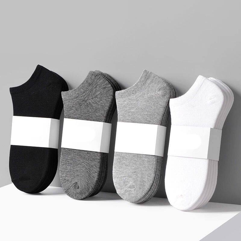 (5 10 pairs)socks men's low-top solid color summer invisible socks Sweat-absorbing breathable shallow mouth deodorant socks black and white gray