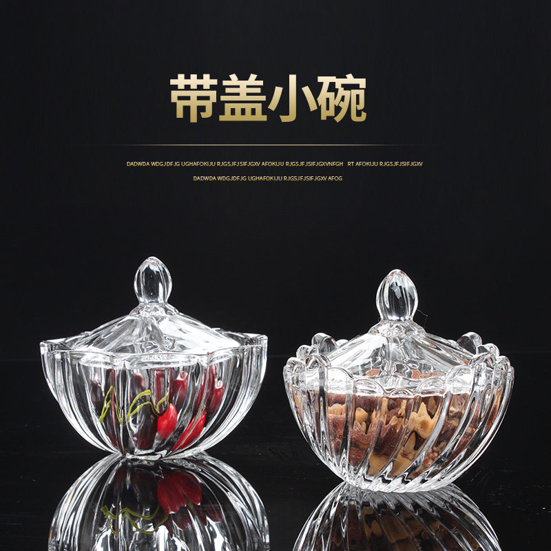 Fruit Pan Crystal Glass Covered Small Capacity Candy Jar Dry Fruit Box Salad Bowl Transparent Round Idea Cute