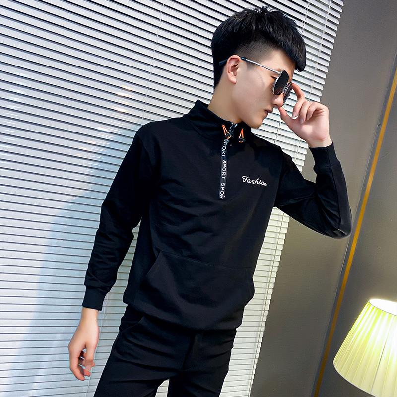 Social Little Men Spring and Autumn Leisure 100 lap thick cotton T men's 2022 new high collars undershirt Long sleeves T-shirt Chunqiu men's clothes t