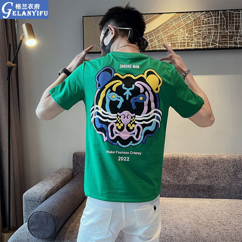 Design sense T-shirt men's ins tide brand half sleeve 2022 new summer short sleeve trend leprosy handsome men's clothes half cut sleeves