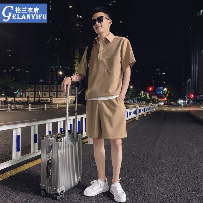 Net red summer shirt suit men trend hundred casual summer shorts tide men with a handsome tide