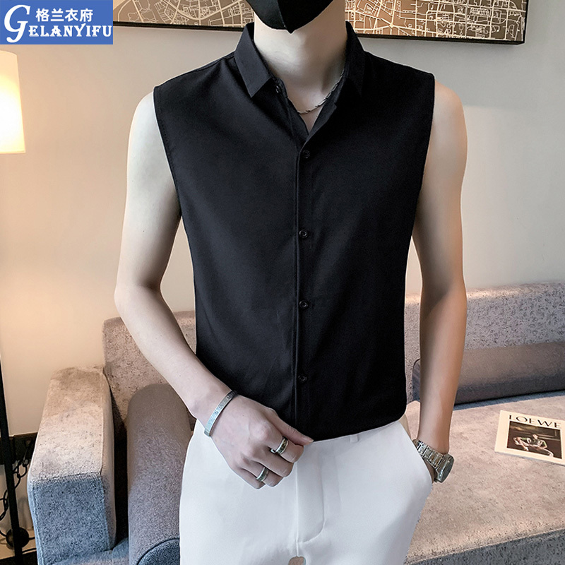 Summer Shirt Vest for Men ins Trendy Brand Sleeveless T-Shirt Short-Sleeve Slim Fit Trendy 2025 New Thin Vest Waistcoat