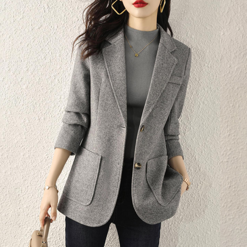 Advanced Senses Grey Suit Jacket Woman Spring Autumn Season Loose Casual Korean Version of Temperament Hair Thickened small Subsuit