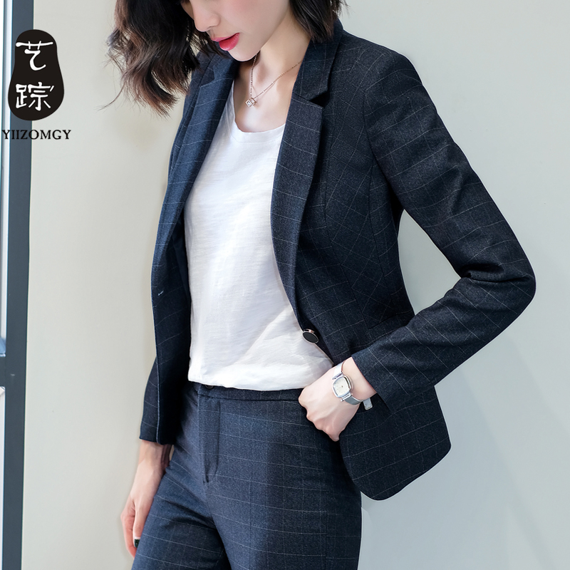 Plaid blazer women's suit spring and autumn work slim short Korean style work clothes formal wear small suit temperament