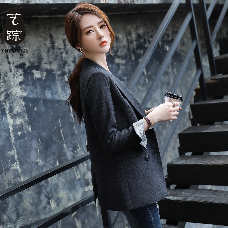 Plaid suit jacket female long sleeve Korean version Spring fall new loose Inn Wind Leisure 100 hitch a little west suit