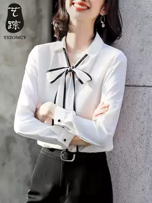White shirt women long sleeve spring and autumn temperament fashion design sense niche chiffon bow shirt female ol professional tooling