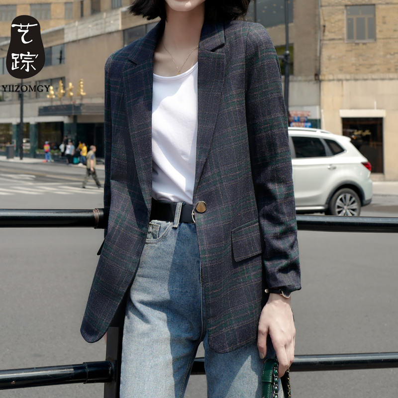 Plaid Suit Jacket Woman Spring Autumn Fashion New Inlun Wind Retro Korean Version Casual Loose Little West Suit Little Subs