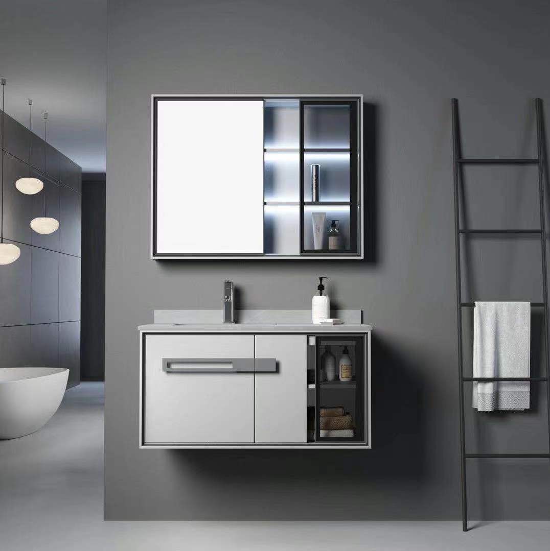 Smart Mirror Space Aluminum Rock Board Bath Cabinet Combination Integrated Basin Washbasin Wash Table Light Lavish PVC Hand Wash Basin Cabinet