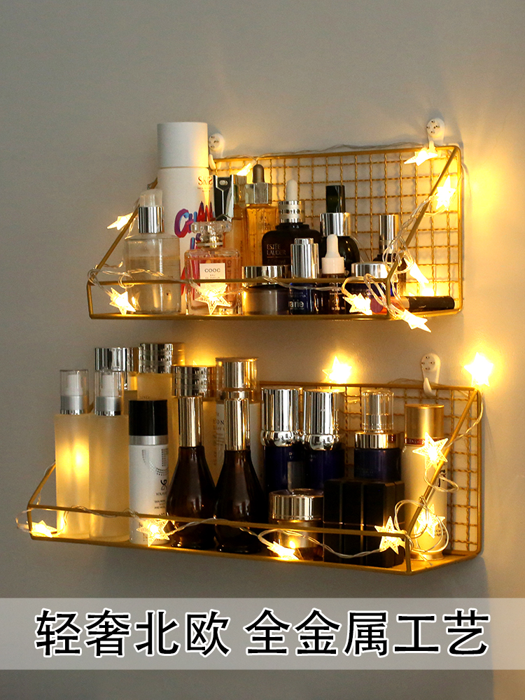 Wall shelf Punch-free wall-mounted Wrought iron bedroom bed head wall hanging basket Kitchen powder room wall storage shelf