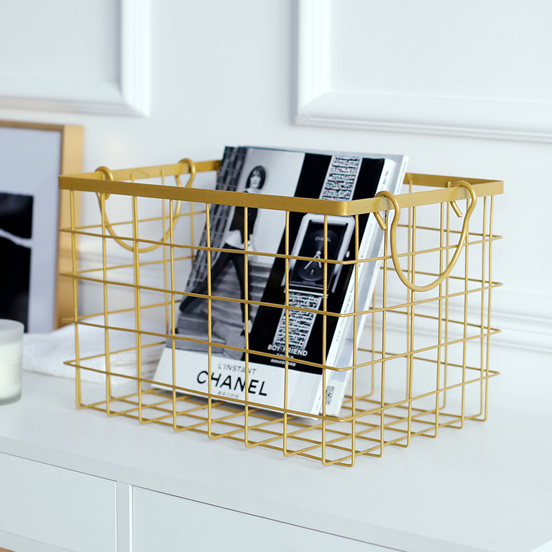Iron desktop storage basket snack kitchen storage basket desktop sundries book storage basket cosmetic storage layer shelf
