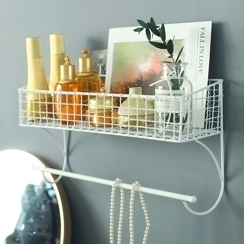 Wall shelf wall-mounted hanging basket Kitchen Nordic minimalist bathroom Kitchen Iron Art Containing Basket Free hanging objects