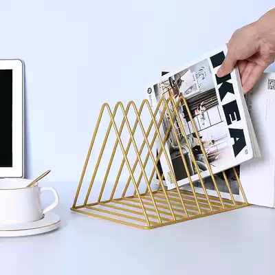 Nordic simple Iron Triangle bookshelf magazine newspaper rack living room study desktop storage decoration shelf book stand