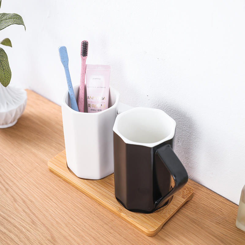 Black and white mouthwash cup couple ceramic pair of wash cup set brushing cup household toothbrush cup simple tooth cylinder cup