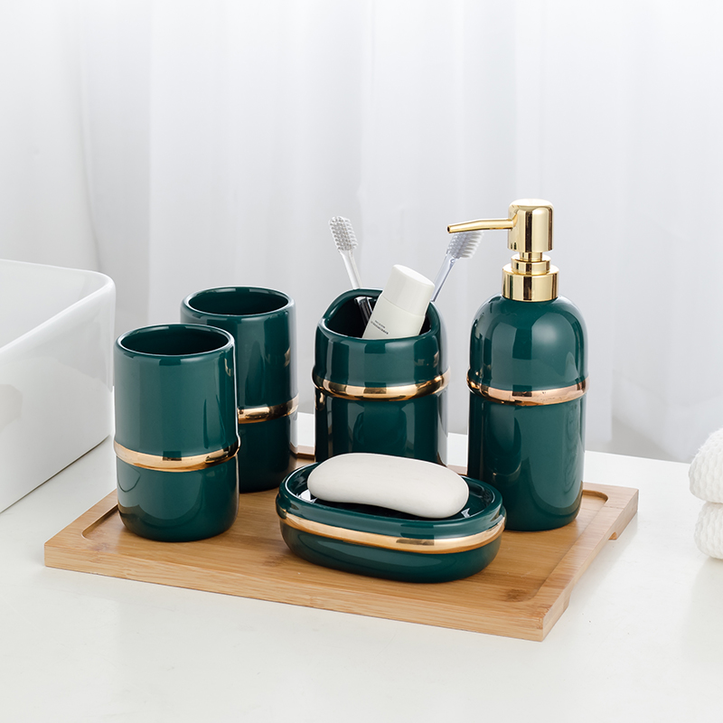 Bathroom set Five-piece set Ceramic bathroom supplies set Powder room tooth cleaning set Light luxury mouthwash cup