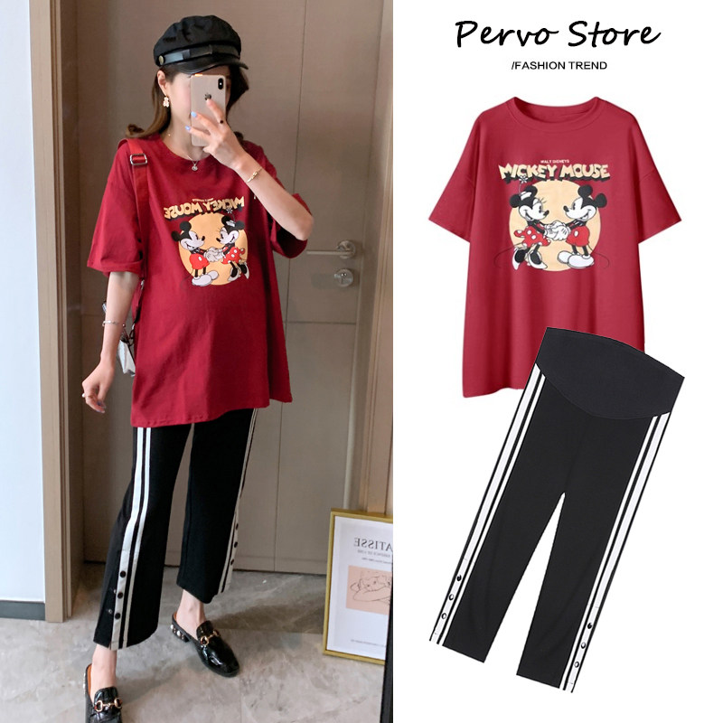 Pregnancy Woman Dress Summer Clothing Suit Going Out Fashion Deposit 2021 Summer T-shirt Blouse Summer Tide Hot Moms Net Red Ocean Pie