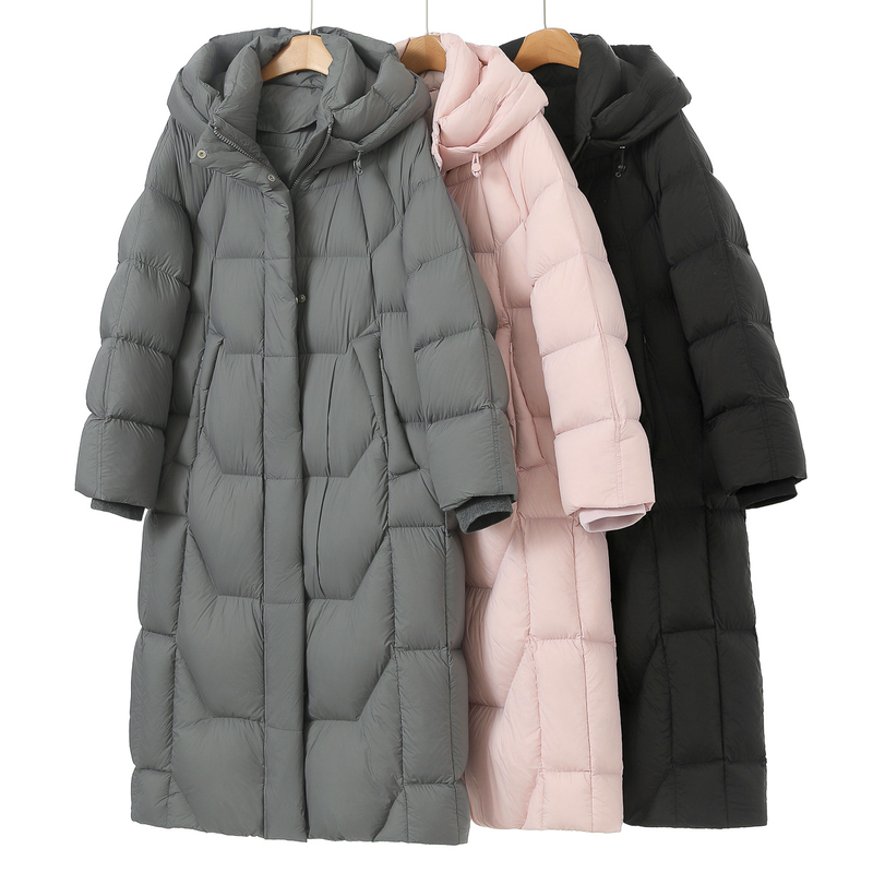 95% Goose down Jacket [Premium] Seasonal High-Quality Winter Clothing Over-The-Knee Ribbed Cuffed Hooded Puffer Long down Jacket 088