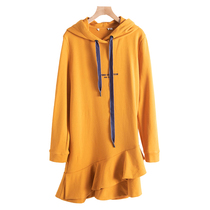 West Lake Pavilion old (S) high-end spring clothing cotton mid-length ruffle hooded long sweatshirt female S789 cut mark