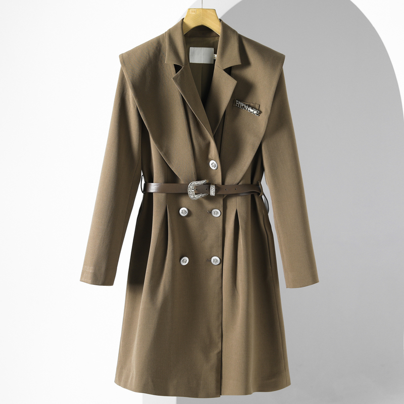West Lake Elder [Translation] Spring Detachable Shawl Collar Accessory Double-Breasted Lace-Up Trench Coat 248 Cut Label