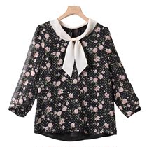 West Lake Pavilion old (Ni) spring dress stitching lace neckline floral chiffon shirt YF021