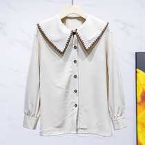 West Lake Pavilion (Ge) Autumn big tip collar knitted shell collar loose long sleeve shirt OL130