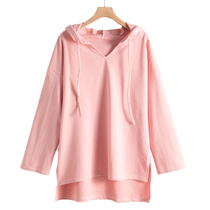 West Lake Pavilion (Xi) Autumn loose girl with drawstring hooded front short and back long cotton sweater RX203