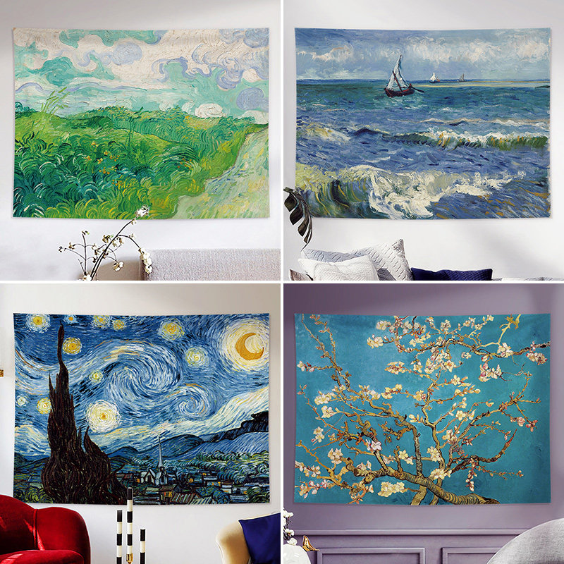 Van Gogh background Bins hanging cloth Art oil painting Living room Dormitory Net Red Room Bedside Background Wall Decoration Wall Cloth
