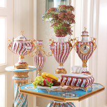 European vase living room high-end luxury ornaments ceramic matching copper porch Villa five-star hotel soft decoration decoration