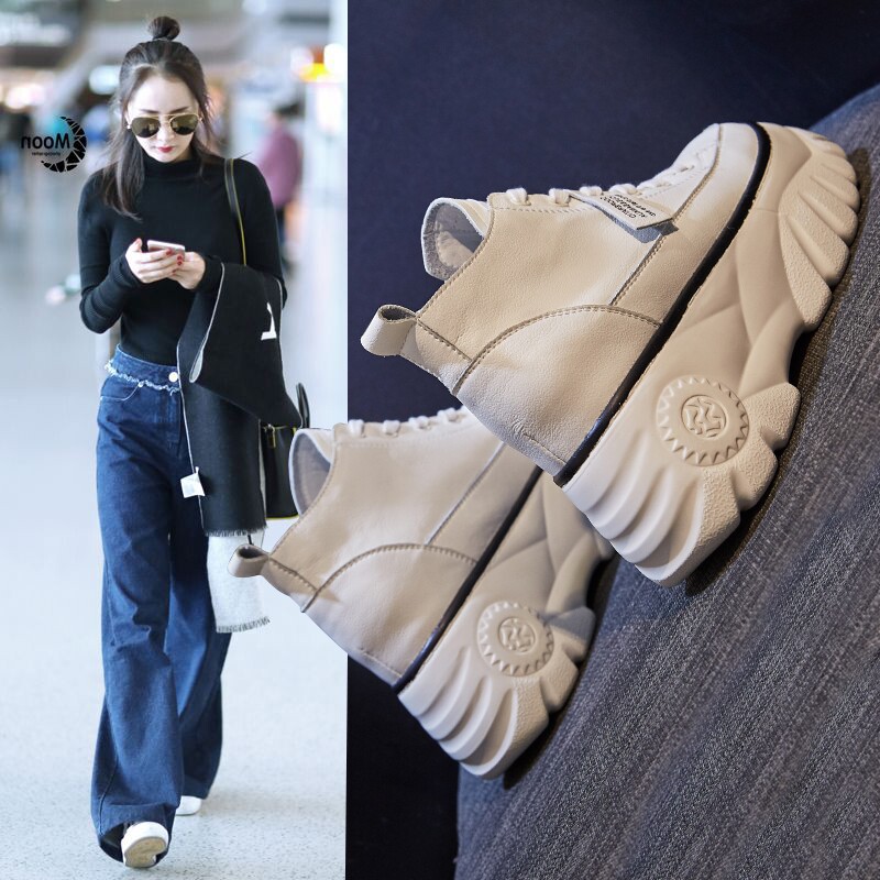 Net red small white shoes women's thick bottom small men spring and autumn all-match inner heightening platform shoes plus velvet dad shoes ins tide