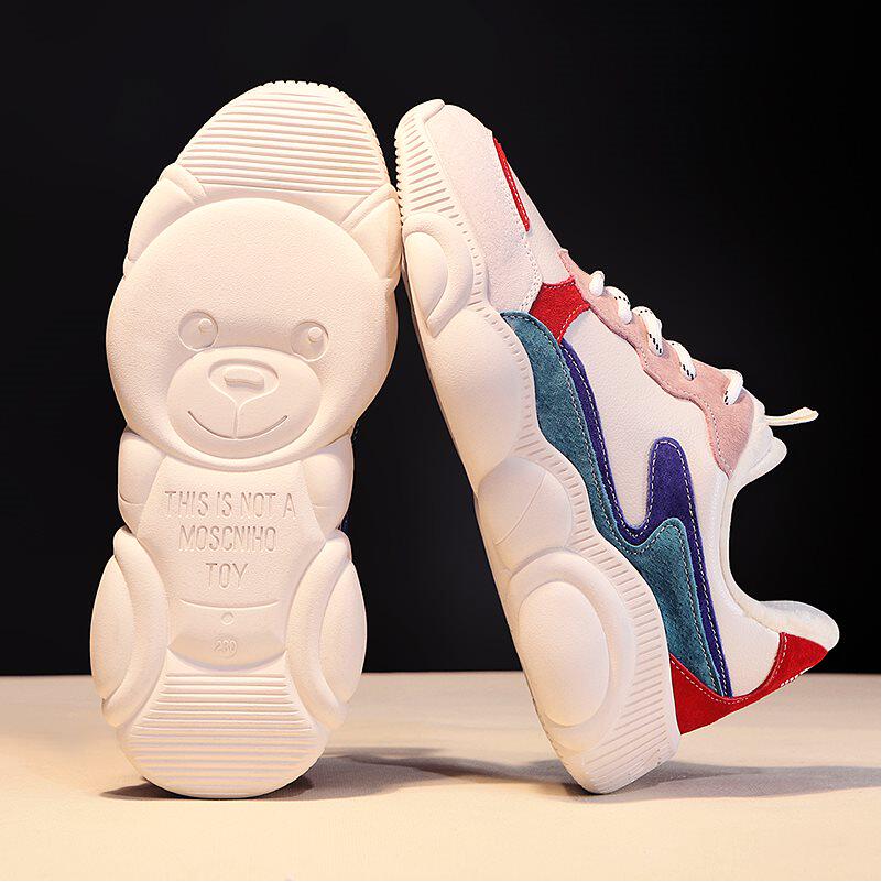 South Korea's daddy bear shoes female ins trendy leather surface shows feet small autumn and winter plus velvet net red sports Zhixun shoes super hot