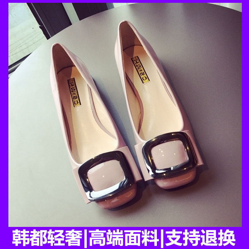 Fairy style single shoes female net red 2021 spring and autumn new Korean version all-match square buckle shallow mouth thick heel low heel scoop shoes