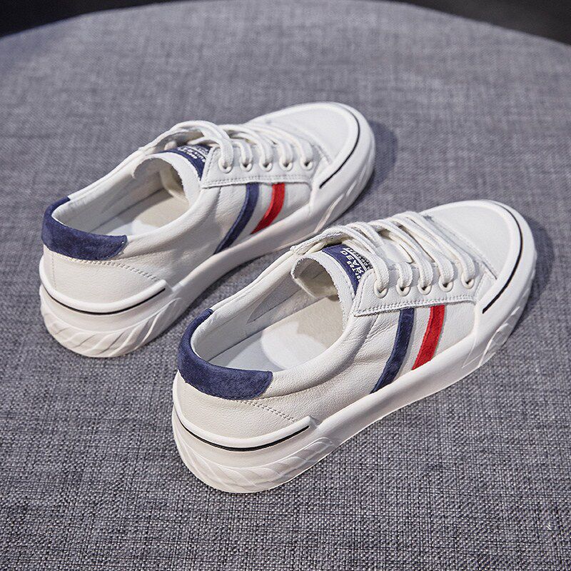 Harbour wind leather small white shoes in 2021 blast new breathable and flat floor red plate shoes in spring and summer