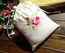 Cotton American country vintage fabric embroidery storage bag drawstring bag drawstring pocket 20x26CM rose value