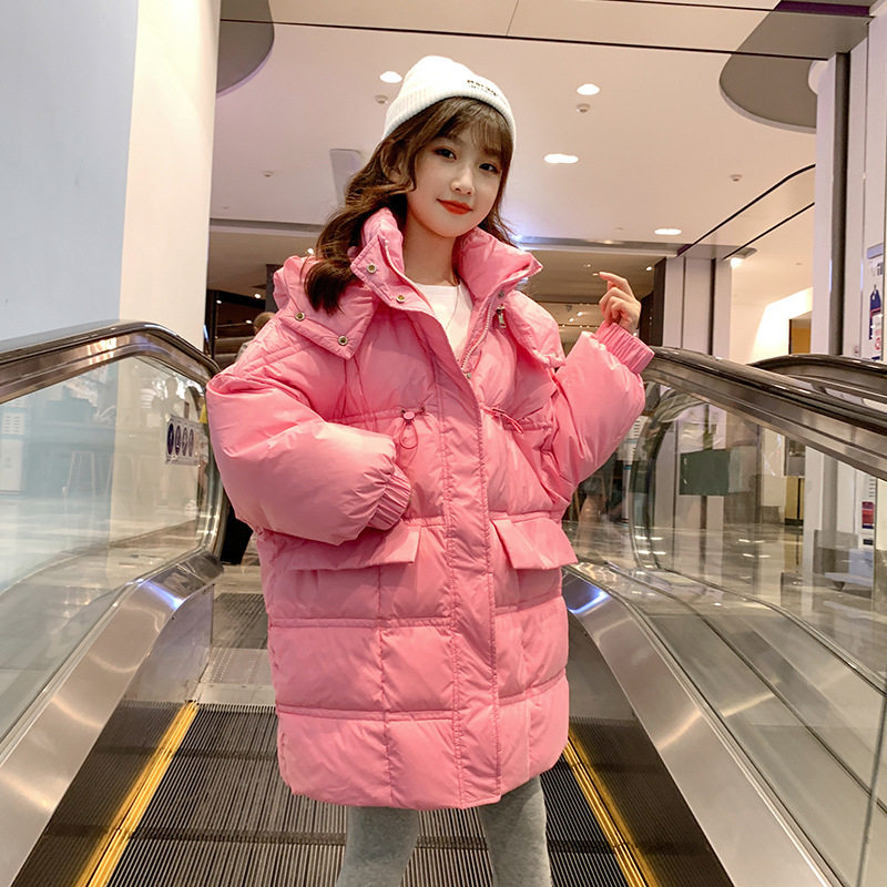 South Korean girl's down jacket mid-length version 2021 casual foreign pie CUHK Scout jacket thickened winter jacket Children's suit