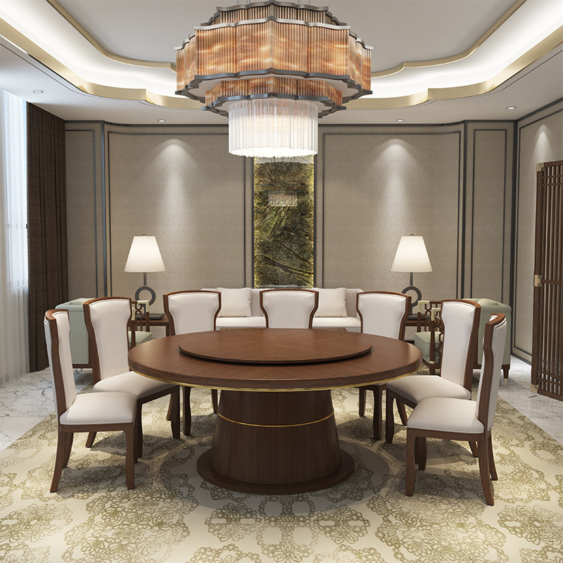 New hotel electric big round table light luxury modern minimalist automatic rotating clubhouse homestay dining table and chair combination