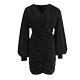 ຂະໜາດໃຫຍ່ຝຣັ່ງໂຄມຄໍ V-neck sleeve black sexy hip-hugging dress skirt fat mm Hepburn style pure lust pleated dress