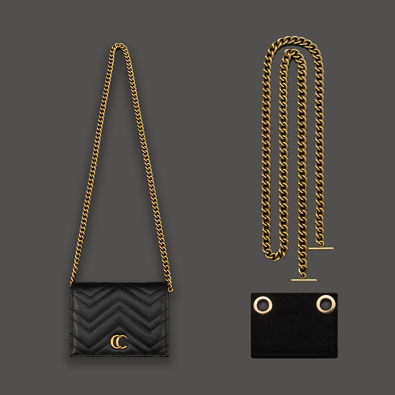 Suitable for Gucci Card Holder Modification Crossbody Metal Chain Accessories Gucci Wallet Pure Copper Underarm Bag Chain Shoulder Strap