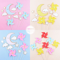 Baking Cake Decoration Double Layer Moon Star Cloud Flower Suit Sponge Solid Windmill Insert Flag Plug-in Plug-in Card