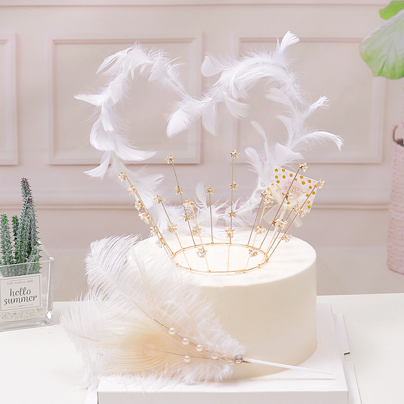 Valentine's Day Couple's Birthday Cake Ornaments Insert Card Net Red Crown Princess Baking Feather Set